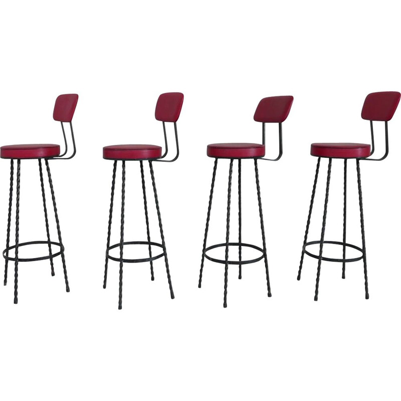 Set of 4 vintage iron bar stools, Holland 1970s