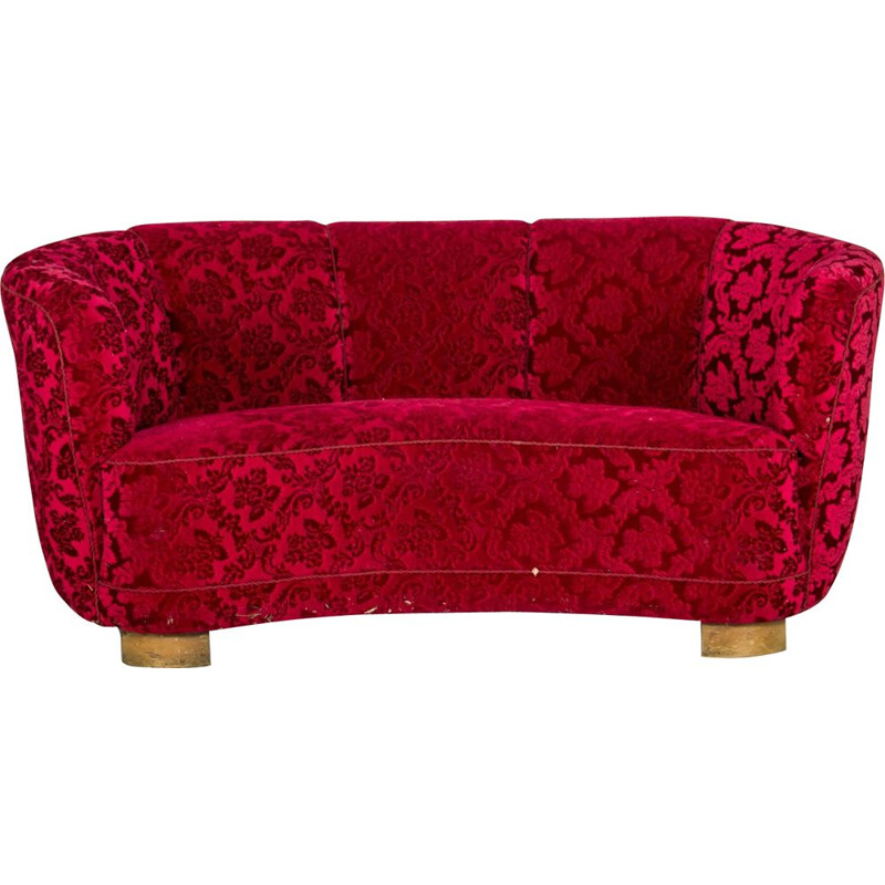 Danish vintage red velvet sofa, 1940s