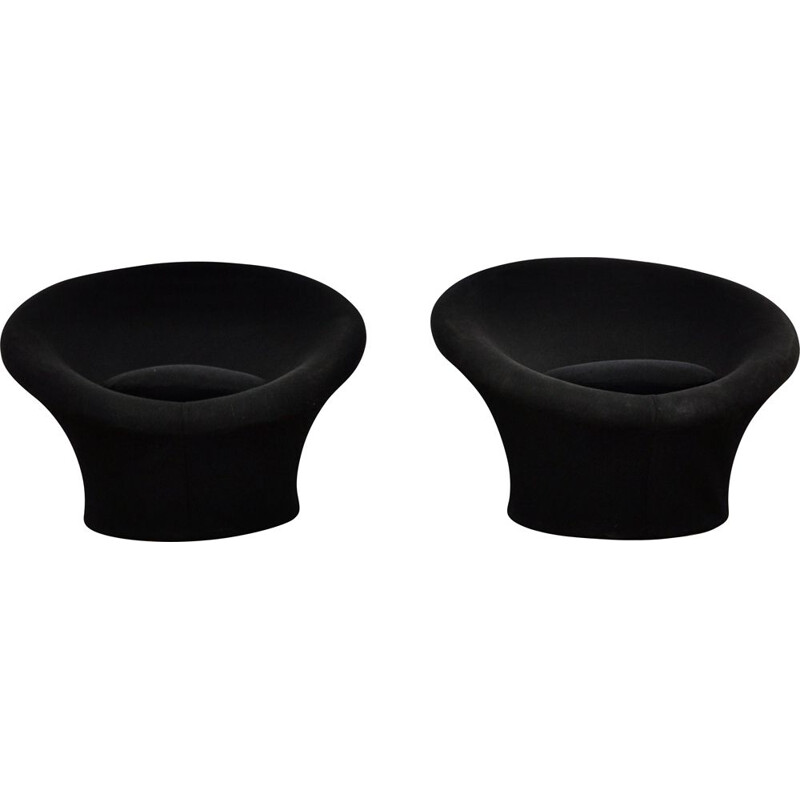 Pair of vintage Mushroom armchairs in black fabric by Pierre Paulin for Artifort