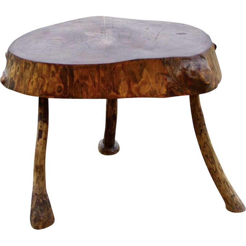 Vintage Brutalist solid wood side table, 1960
