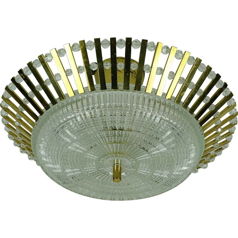 Vintage brass and glass ceiling lamp by Palwa, 1960s