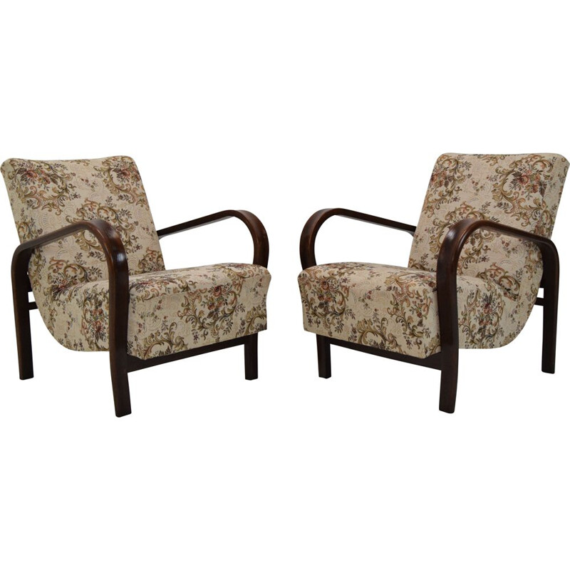 Pair of Art Deco vintage armchairs by Kropacek and Kozelka, 1930s