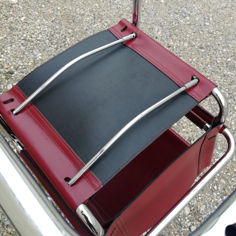 Pair of vintage leather and tubular steel office armchairs by Marcel Breuer, 1980