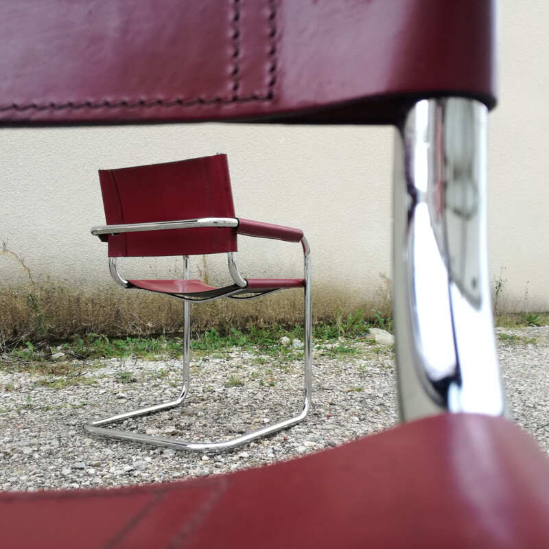 Paar vintage leren en stalen buis bureaustoelen van Marcel Breuer, 1980