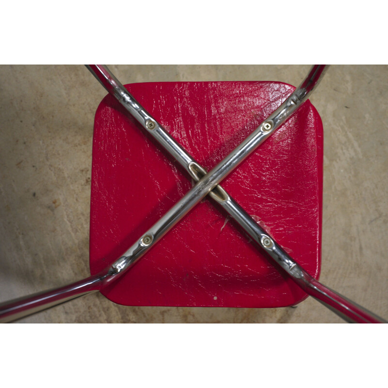 Pair of vintage chrome stools with red seat, 1960s