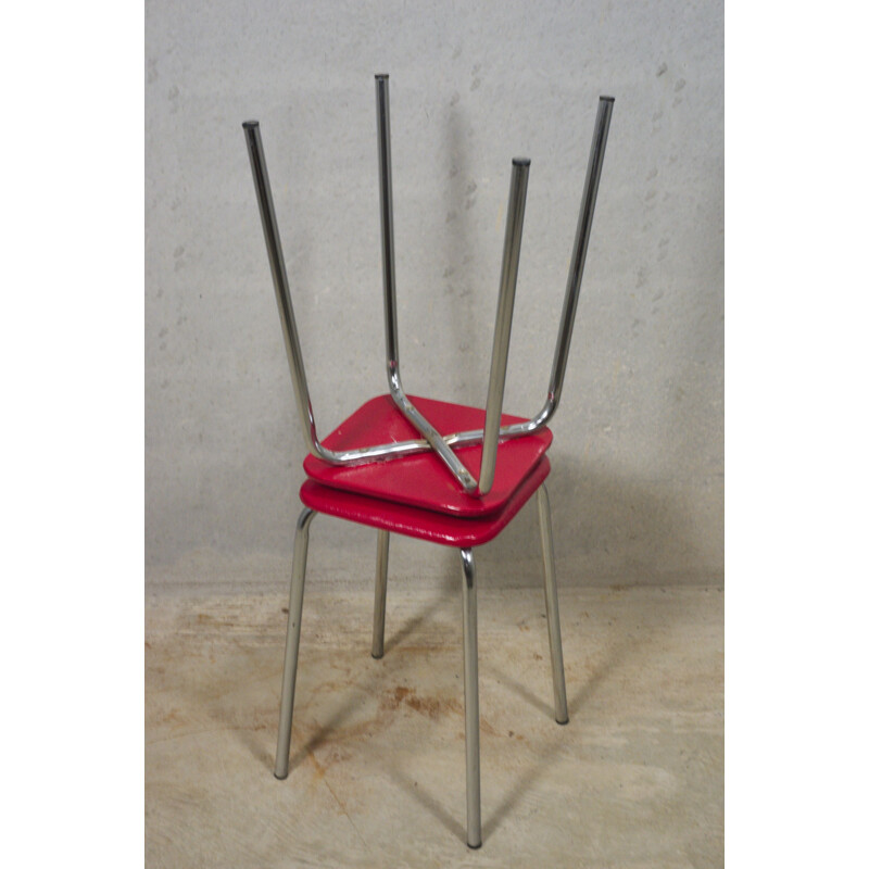 Paire de tabourets chromés vintage avec siège rouge, 1960