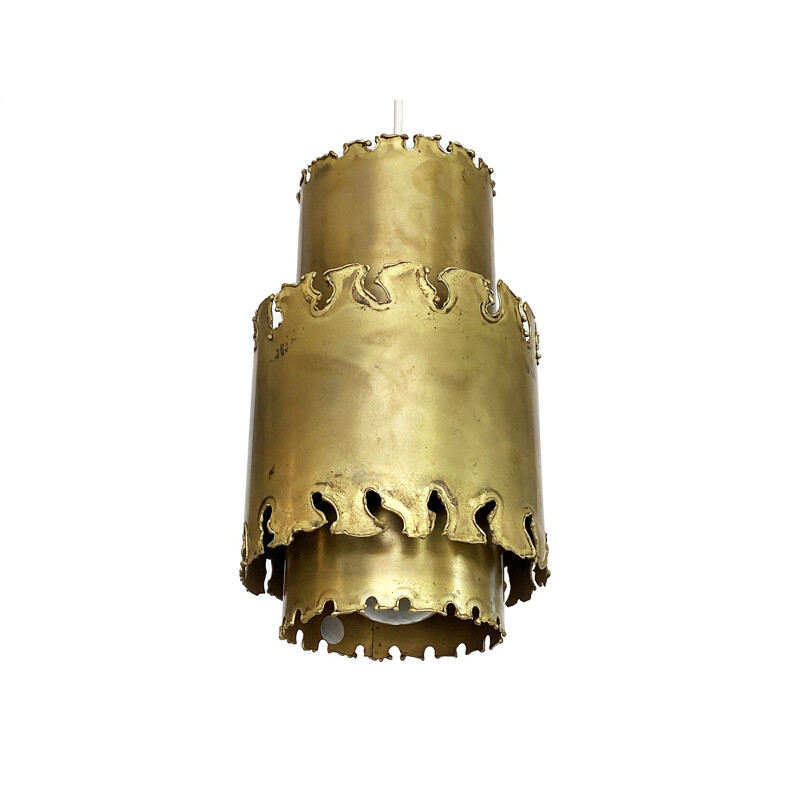 Brutalist vintage pendant lamp in oxidized brass by Svend Aage Holm Sørensen for Holm Sørensen & co., Denmark 1960s