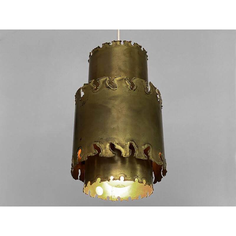 Brutalist vintage pendant lamp in oxidized brass by Svend Aage Holm Sørensen for Holm Sørensen & co., Denmark 1960s