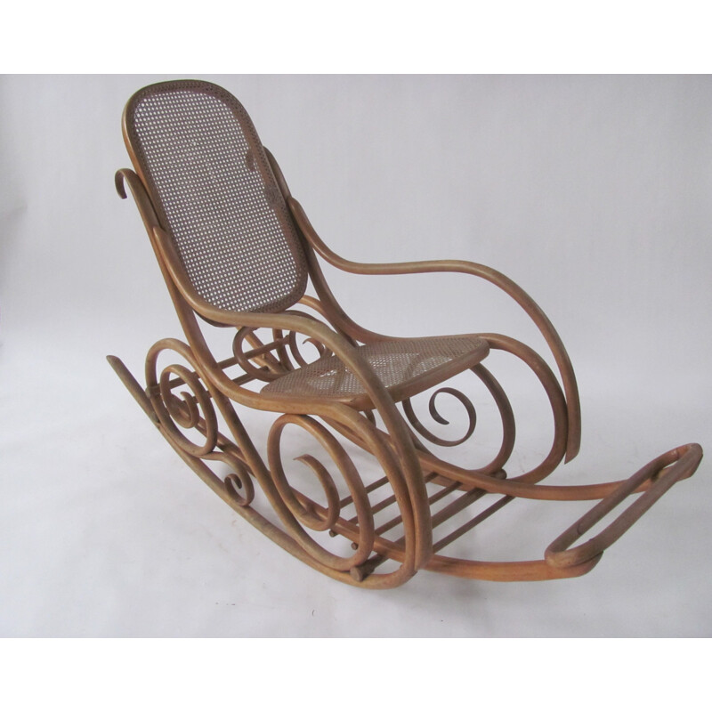Vintage rattan rocking chair by Thonet-MundusKohn, Czechoslovakia 1920s
