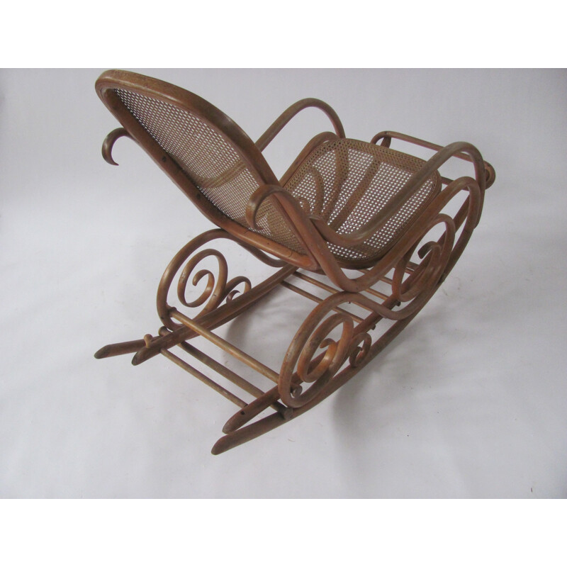 Vintage rattan rocking chair by Thonet-MundusKohn, Czechoslovakia 1920s