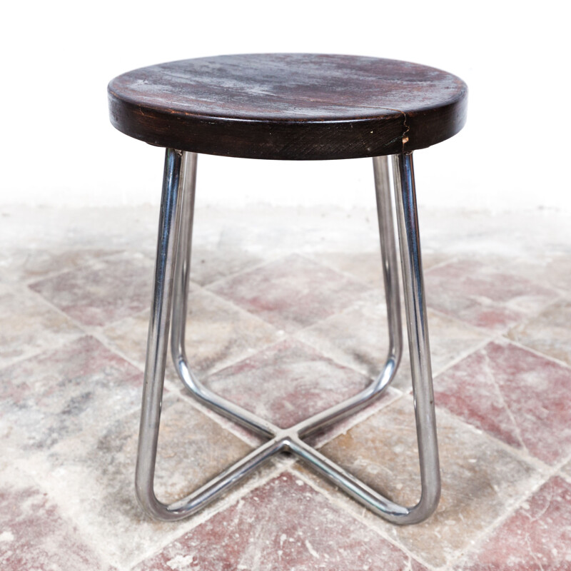 Vintage tubular steel Bauhaus stool Hn 6 by Mücke Melder, 1930s