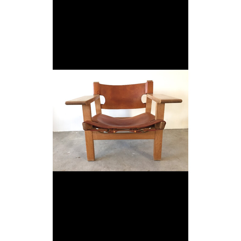 Fauteuil "Spanish chair" Fredericia Stolefabrik en chêne massif et cuir, Børge MOGENSEN - 1950