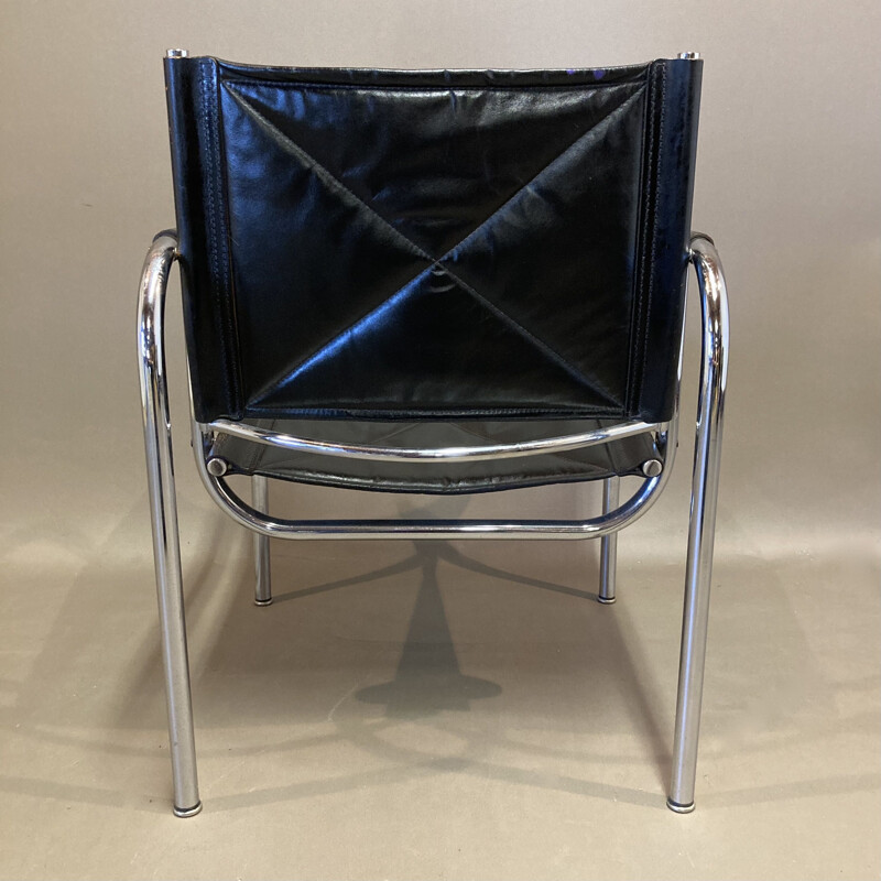 Vintage black leather and chrome armchair, 1960