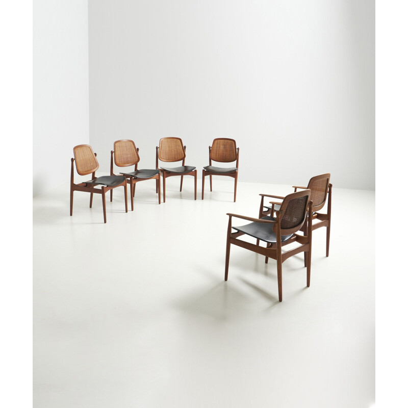 Set of vintage 4 dining chairs and 2 armchairs by Arne Vodder for France & Søn, Denmark 1960s