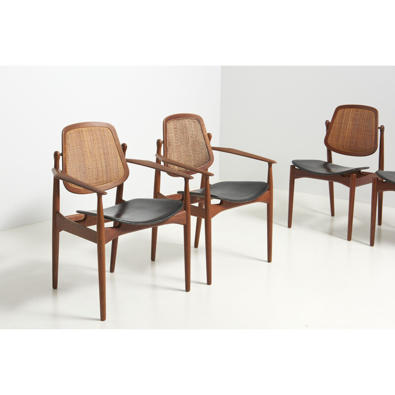 Set of vintage 4 dining chairs and 2 armchairs by Arne Vodder for France & Søn, Denmark 1960s