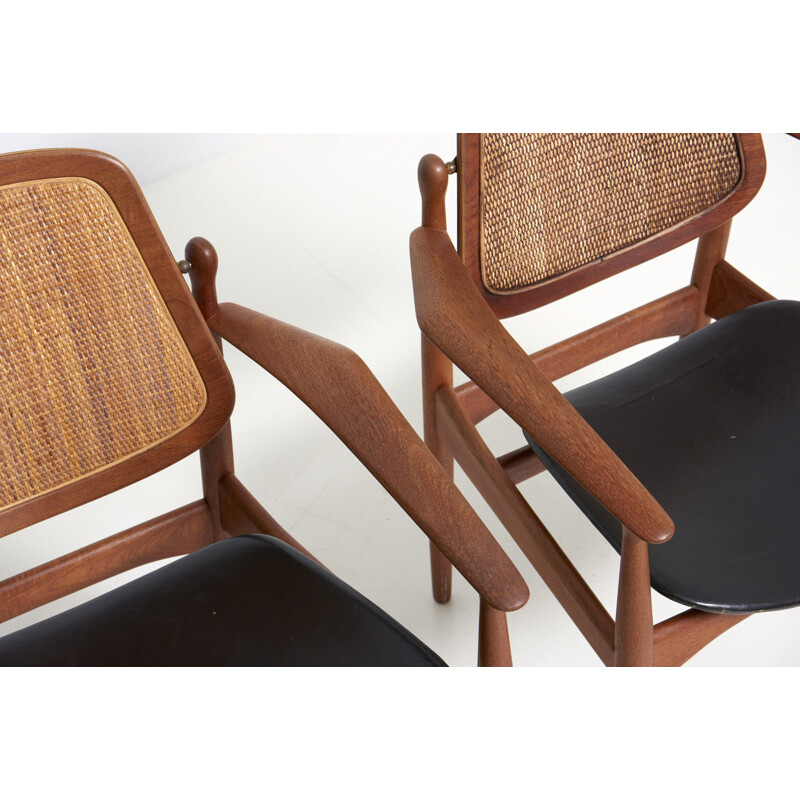 Set of vintage 4 dining chairs and 2 armchairs by Arne Vodder for France & Søn, Denmark 1960s