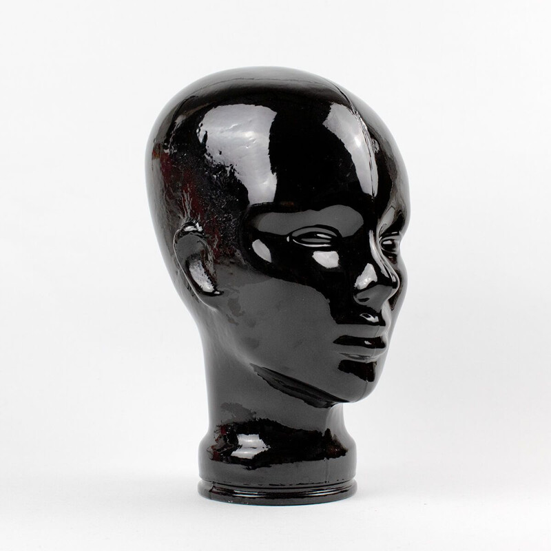 Vintage decorative black glass head, 1970s