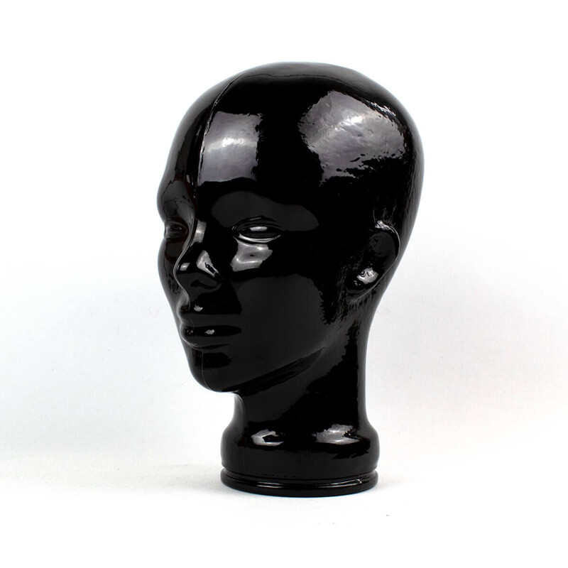 Vintage decorative black glass head, 1970s