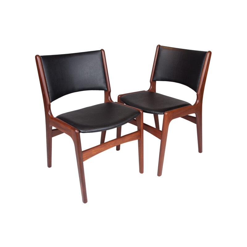 Set of 6 mid-century black eco-leather and teak dining chairs by Erik Buch for Anderstrup Møbelfabrik, Denmark 1960s