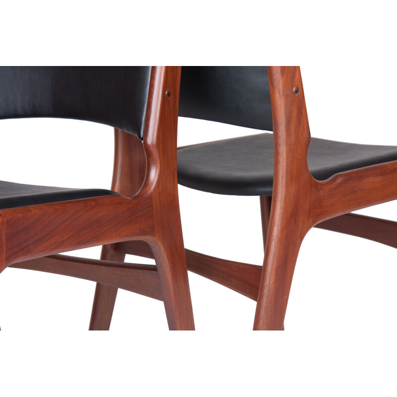 Set of 6 mid-century black eco-leather and teak dining chairs by Erik Buch for Anderstrup Møbelfabrik, Denmark 1960s