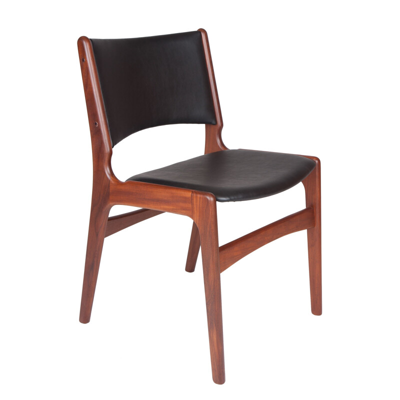 Set of 6 mid-century black eco-leather and teak dining chairs by Erik Buch for Anderstrup Møbelfabrik, Denmark 1960s