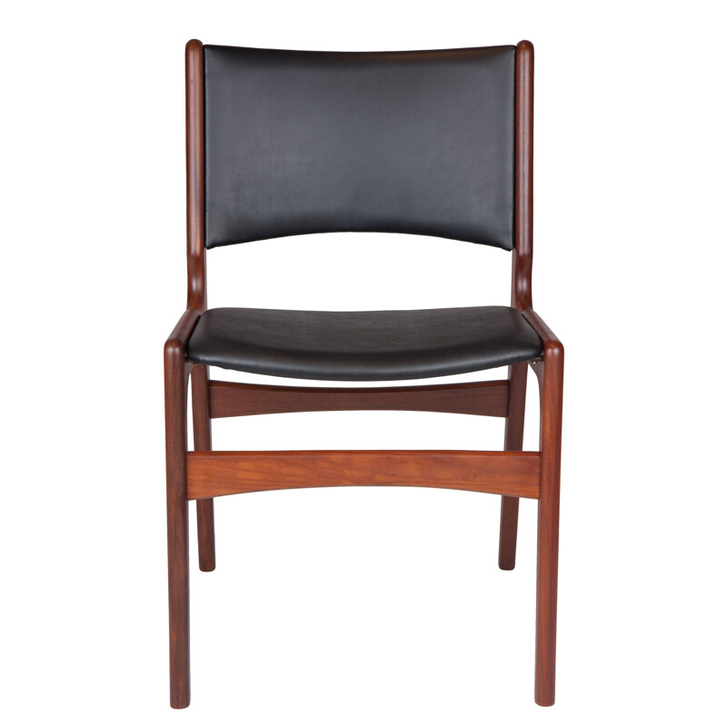 Set of 6 mid-century black eco-leather and teak dining chairs by Erik Buch for Anderstrup Møbelfabrik, Denmark 1960s