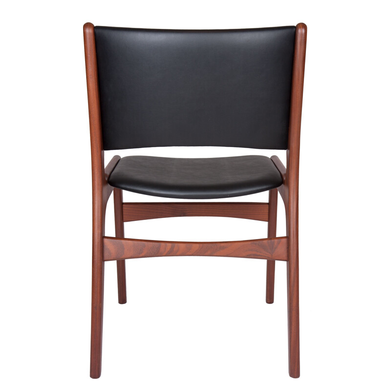 Set of 6 mid-century black eco-leather and teak dining chairs by Erik Buch for Anderstrup Møbelfabrik, Denmark 1960s