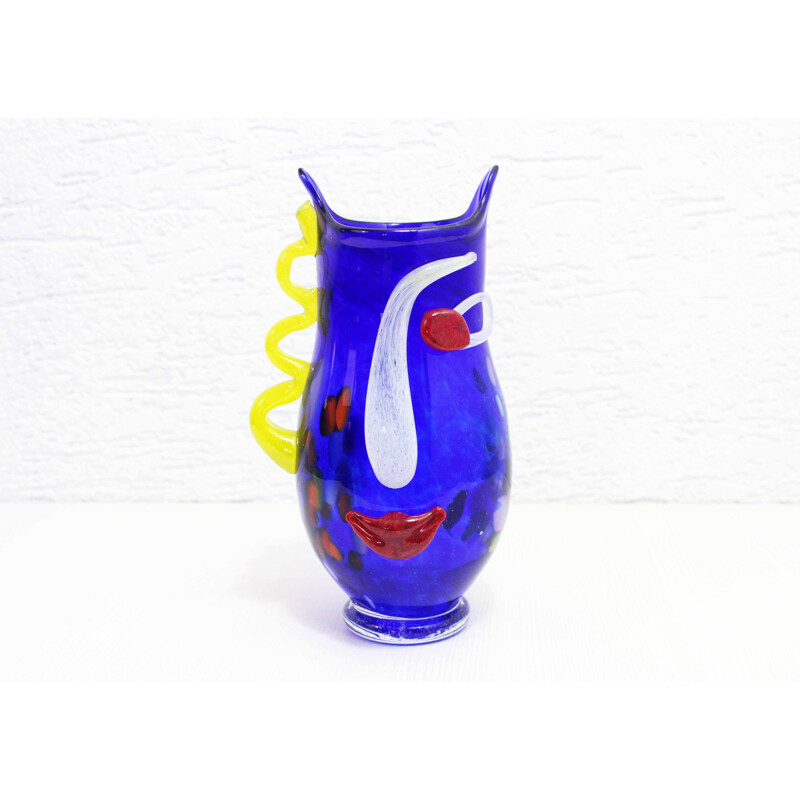 Vase visage vintage en verre de Murano, 1970