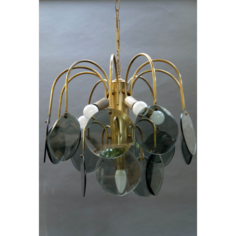 Italian vintage smoked glass disc chandelier, 1970s