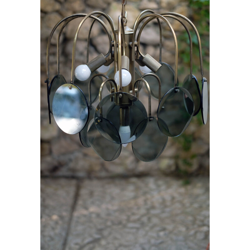 Italian vintage smoked glass disc chandelier, 1970s