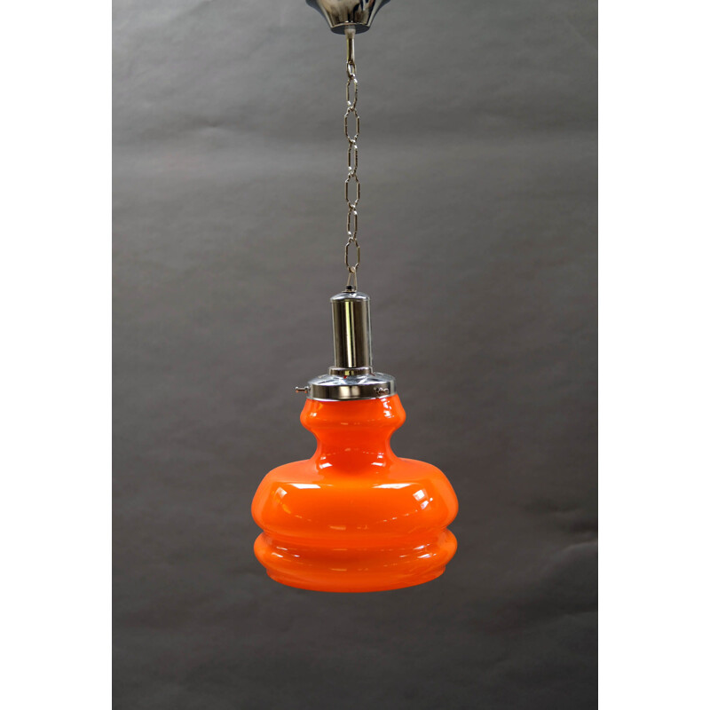 Suspension vintage en verre de Murano orange, Italie 1970