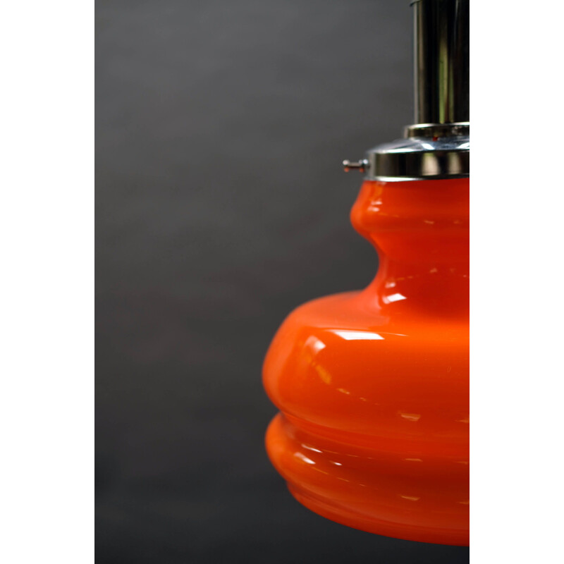 Suspension vintage en verre de Murano orange, Italie 1970