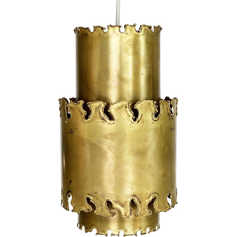 Brutalist vintage pendant lamp in oxidized brass by Svend Aage Holm Sørensen for Holm Sørensen & co., Denmark 1960s