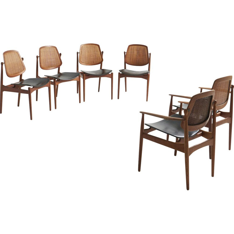 Set of vintage 4 dining chairs and 2 armchairs by Arne Vodder for France & Søn, Denmark 1960s