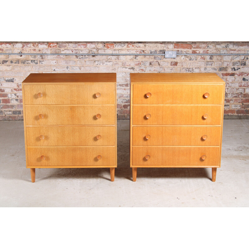 Pair of British mid century oakwood chest of drawers by Meredew, 1960s