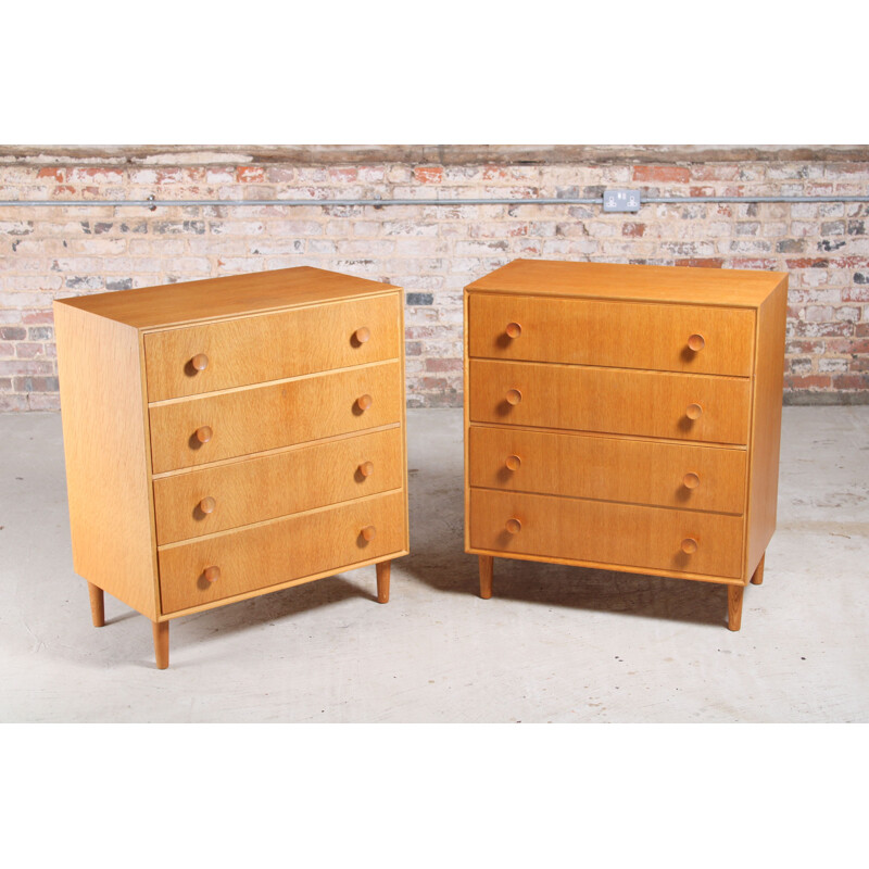 Pair of British mid century oakwood chest of drawers by Meredew, 1960s