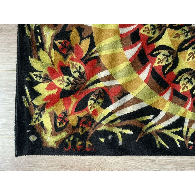 Vintage wool wall rug by Jean Claude Bissery