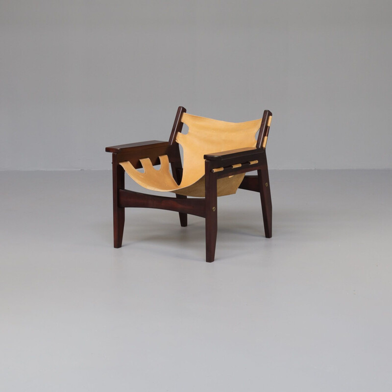 Vintage "kilin" fauteuil in rozenhout en leder van Sergio Rodrigues voor Oca, 1970