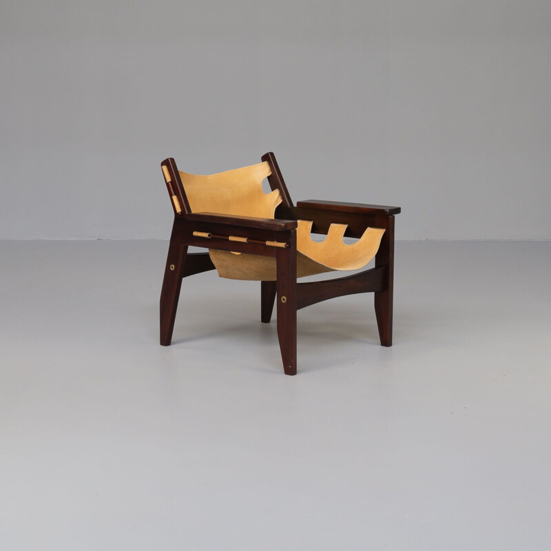 Vintage "kilin" fauteuil in rozenhout en leder van Sergio Rodrigues voor Oca, 1970