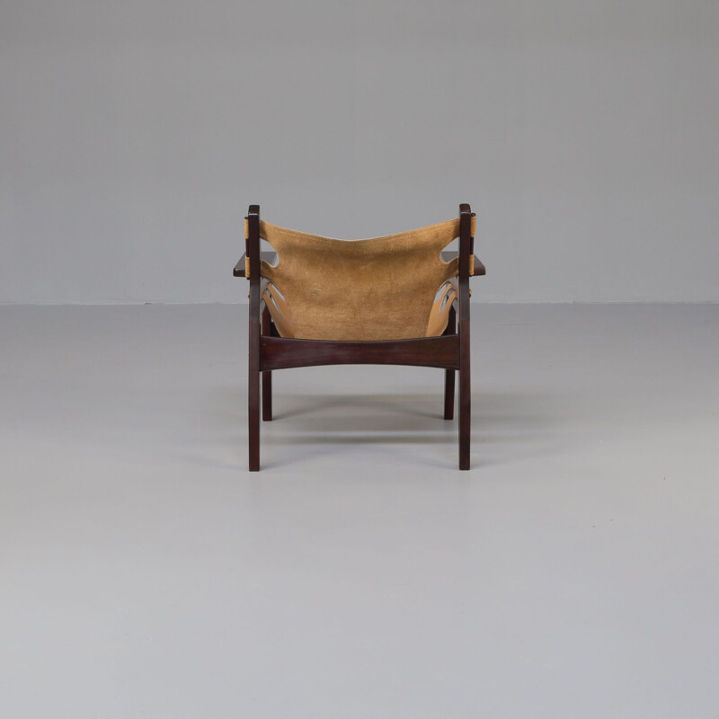 Vintage "kilin" fauteuil in rozenhout en leder van Sergio Rodrigues voor Oca, 1970