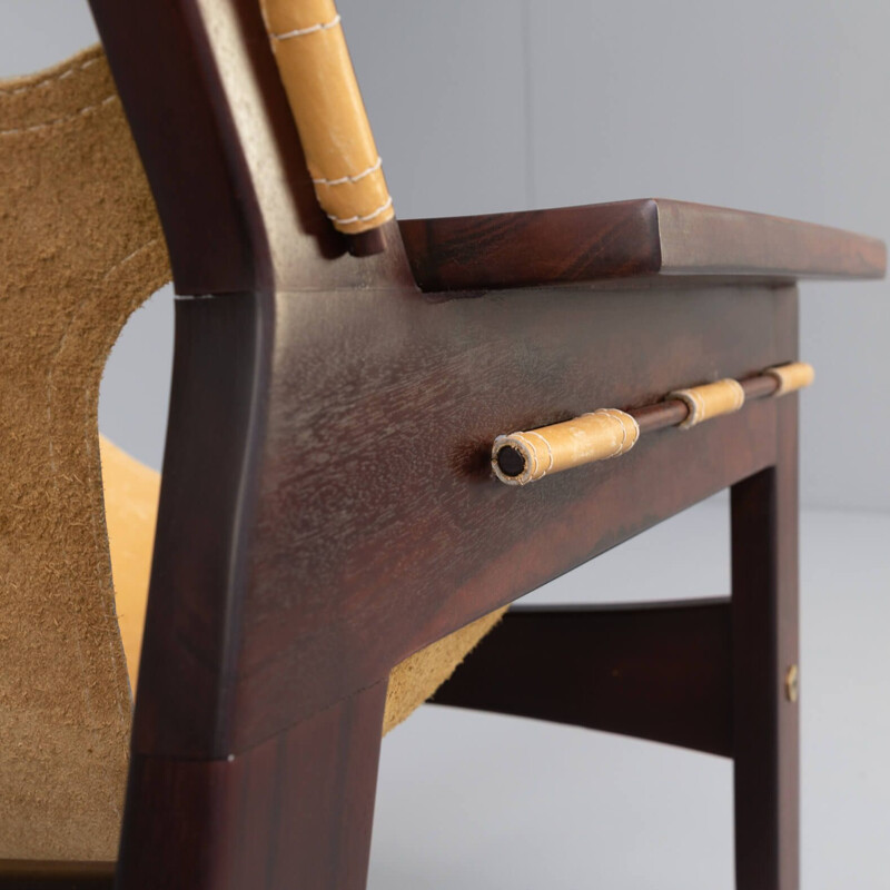 Vintage "kilin" rosewood and leather armchair by Sergio Rodrigues for Oca, 1970s