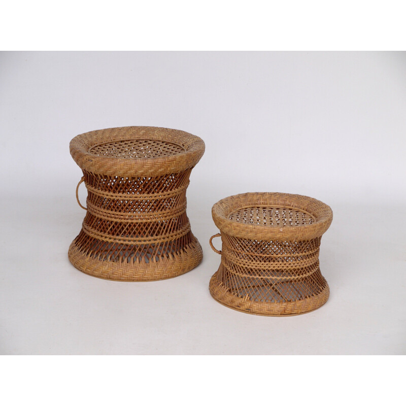 Pair if vintage wicker and rattan stools, 1960s