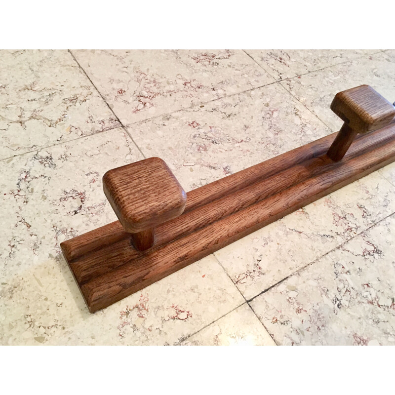 Vintage Art Deco solid oak wall coat rack, 1930-1940