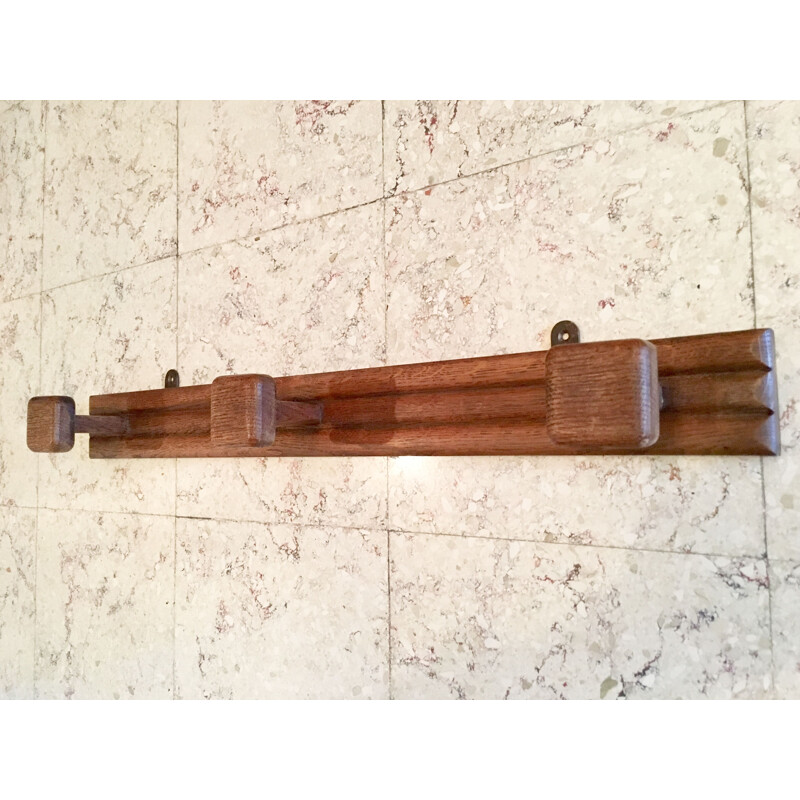 Vintage Art Deco solid oak wall coat rack, 1930-1940