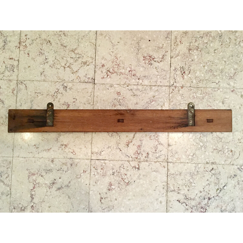 Vintage Art Deco solid oak wall coat rack, 1930-1940