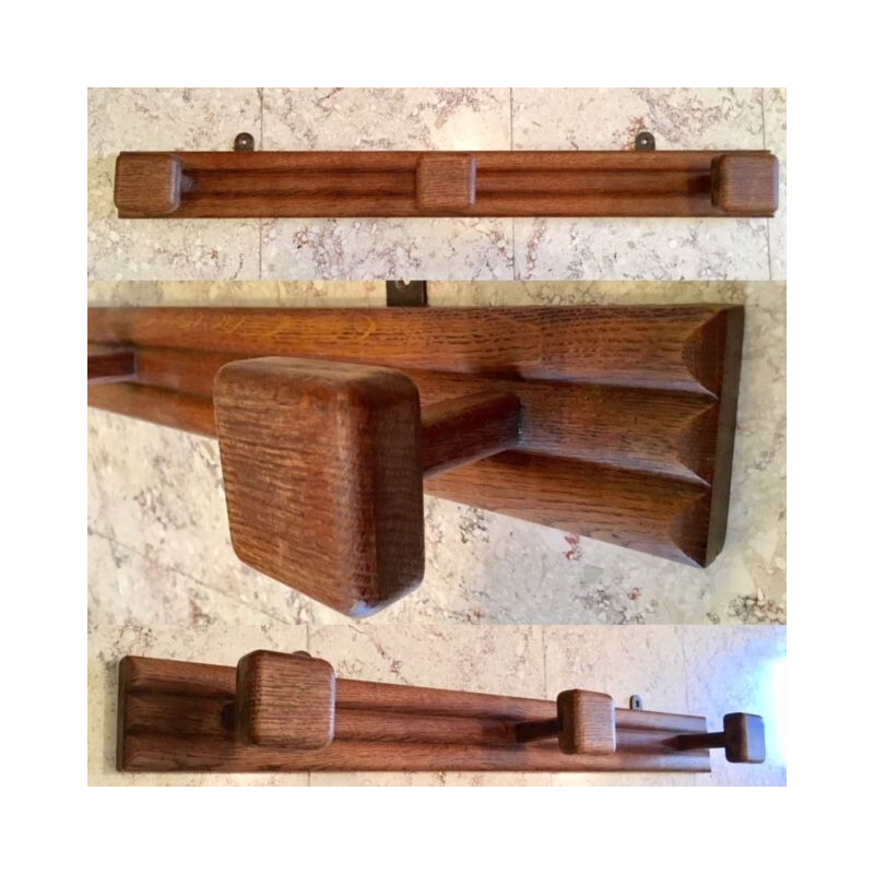 Vintage Art Deco solid oak wall coat rack, 1930-1940