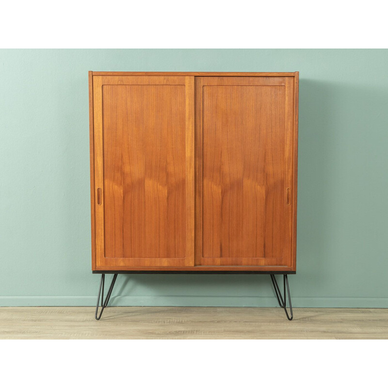 Vintage teak cabinet with two sliding doors by Poul Hundevad, Denmark 1960s