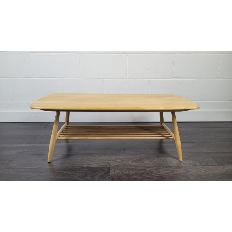 Vintage English elmwood coffee table by Ercol, 1980s