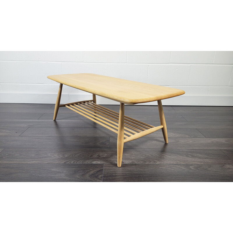 Vintage English elmwood coffee table by Ercol, 1980s