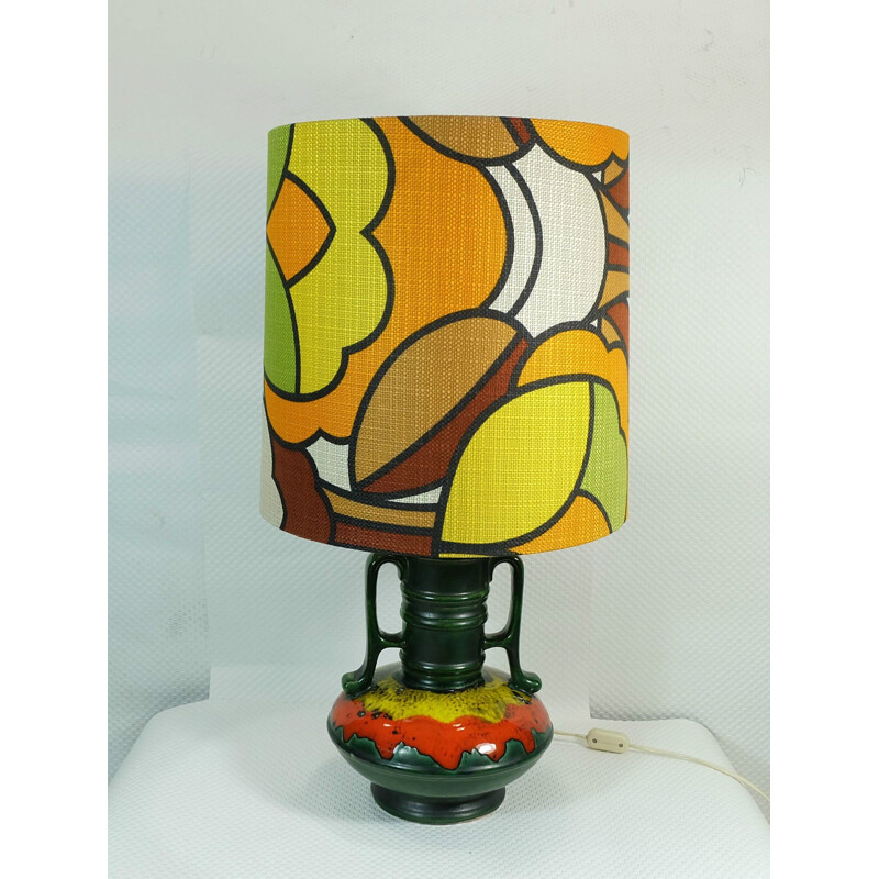 Table lamp in ceramic with pop art textile shade - 1970s